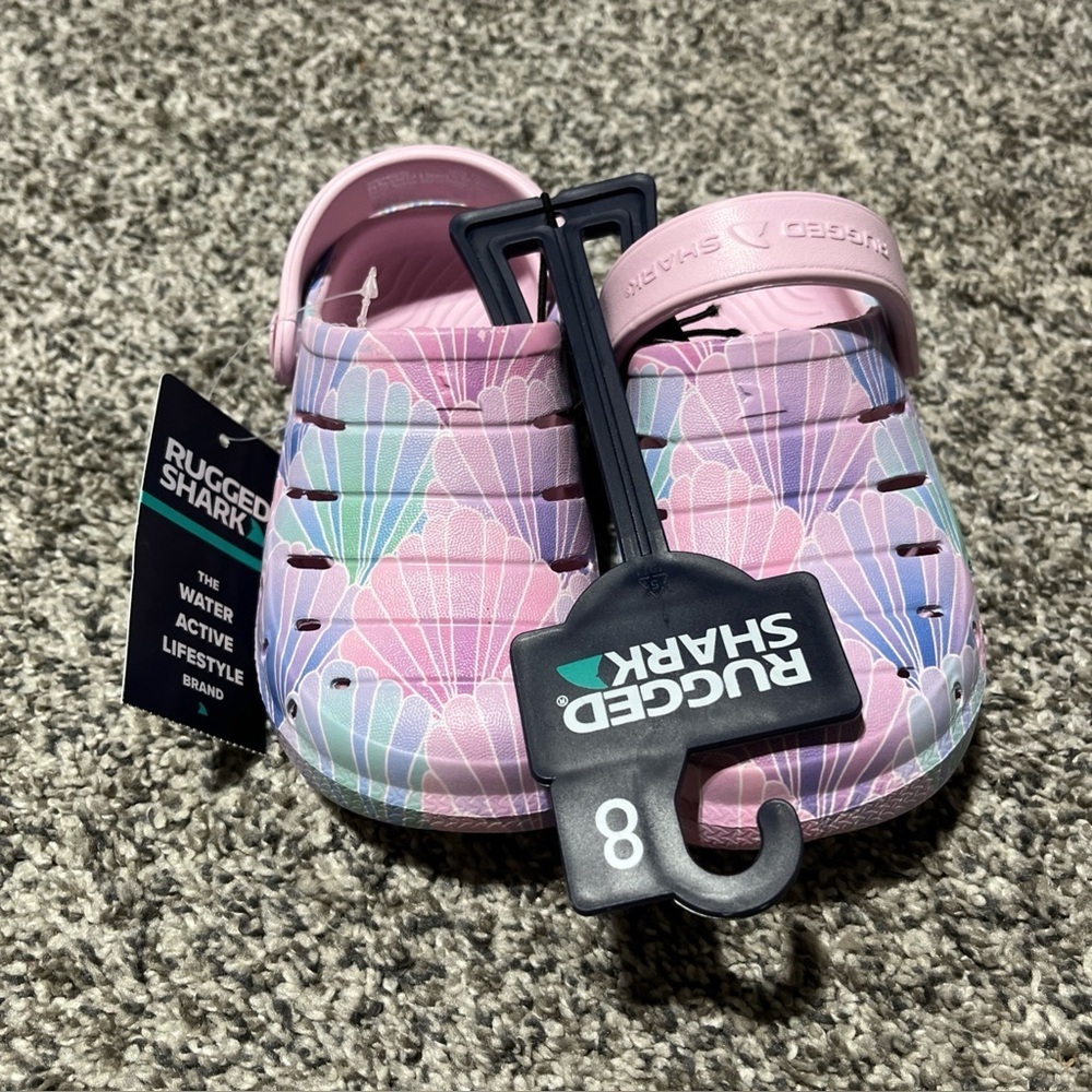 Rugged Shark Little Kid Girl Clog Size 8 MultiColor Slingback Slip-On Mermaid